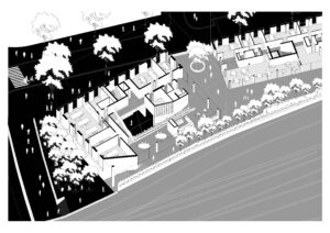 Axonometrie 1. Obergeschoss, Niveau Gleisfeld, Haus A & B